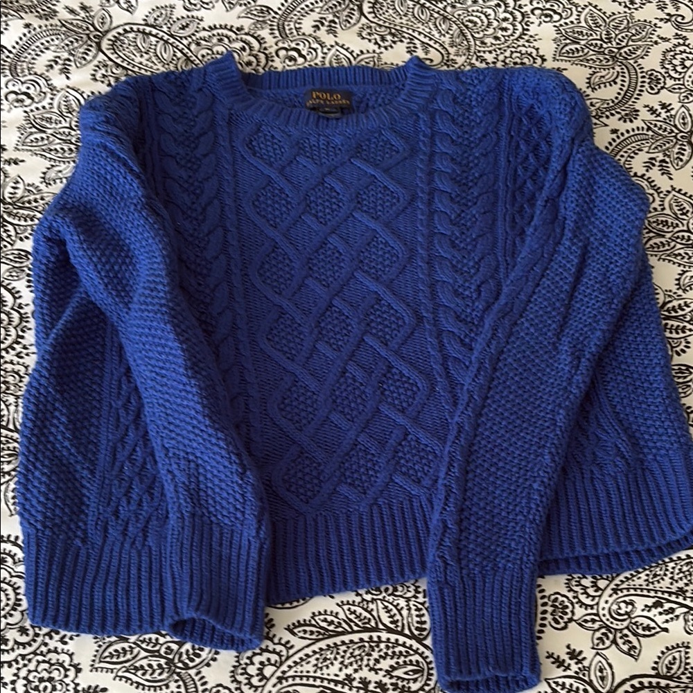 Girls Polo by Ralph Lauren Blue Crew Neck Cable Knit Sweater